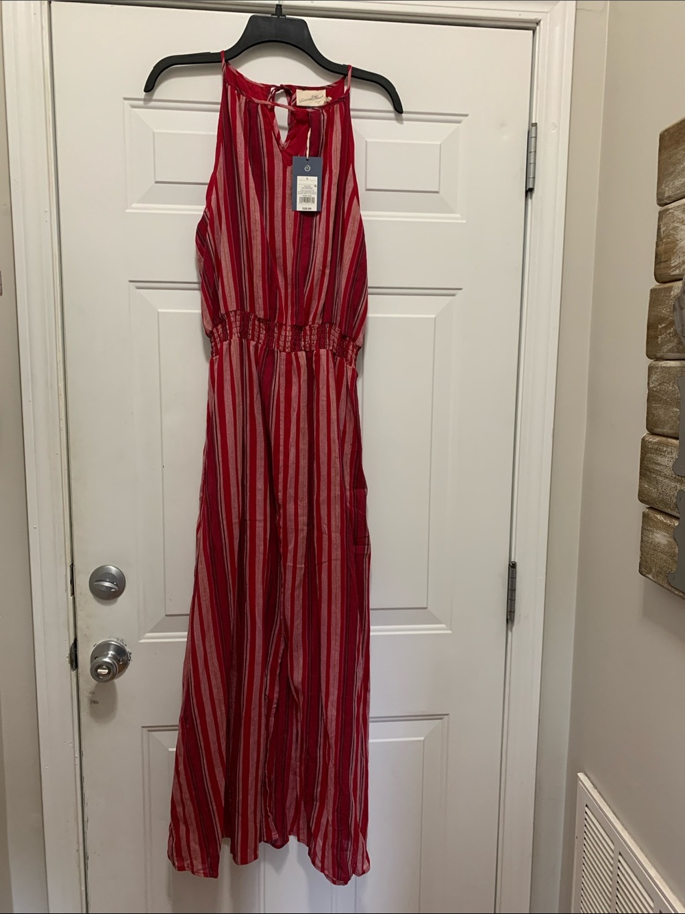 NWT Universal Thread Red Cotton Striped Halter Maxi Dress Size Large